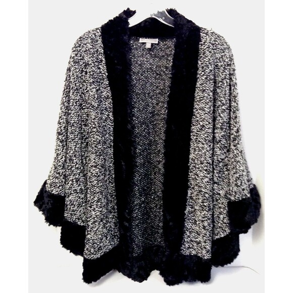 Penny Lane Faux Fur Sweater Cardigan Wn S/M Black White Langenlook Artisan Boho - Picture 1 of 12